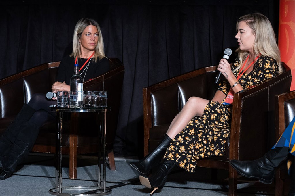 Georgie Drewery at Bisnow's Women Leading Real Estate speaking on a panel about Market Outlook: Identifying Trends That Will Drive Real Estate Forward.