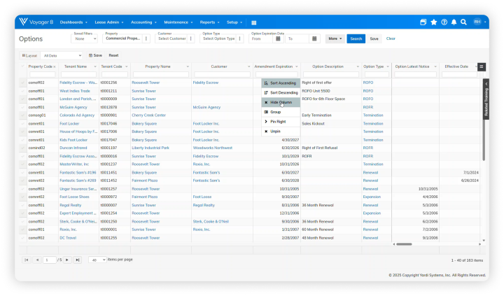 Voyager 8 Reporting Options Landing Page 